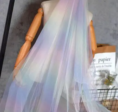 Colorful gradient rainbow soft mesh phantom mesh fabric design creative fashion background fabric Hanfu children\'s clothing fabr