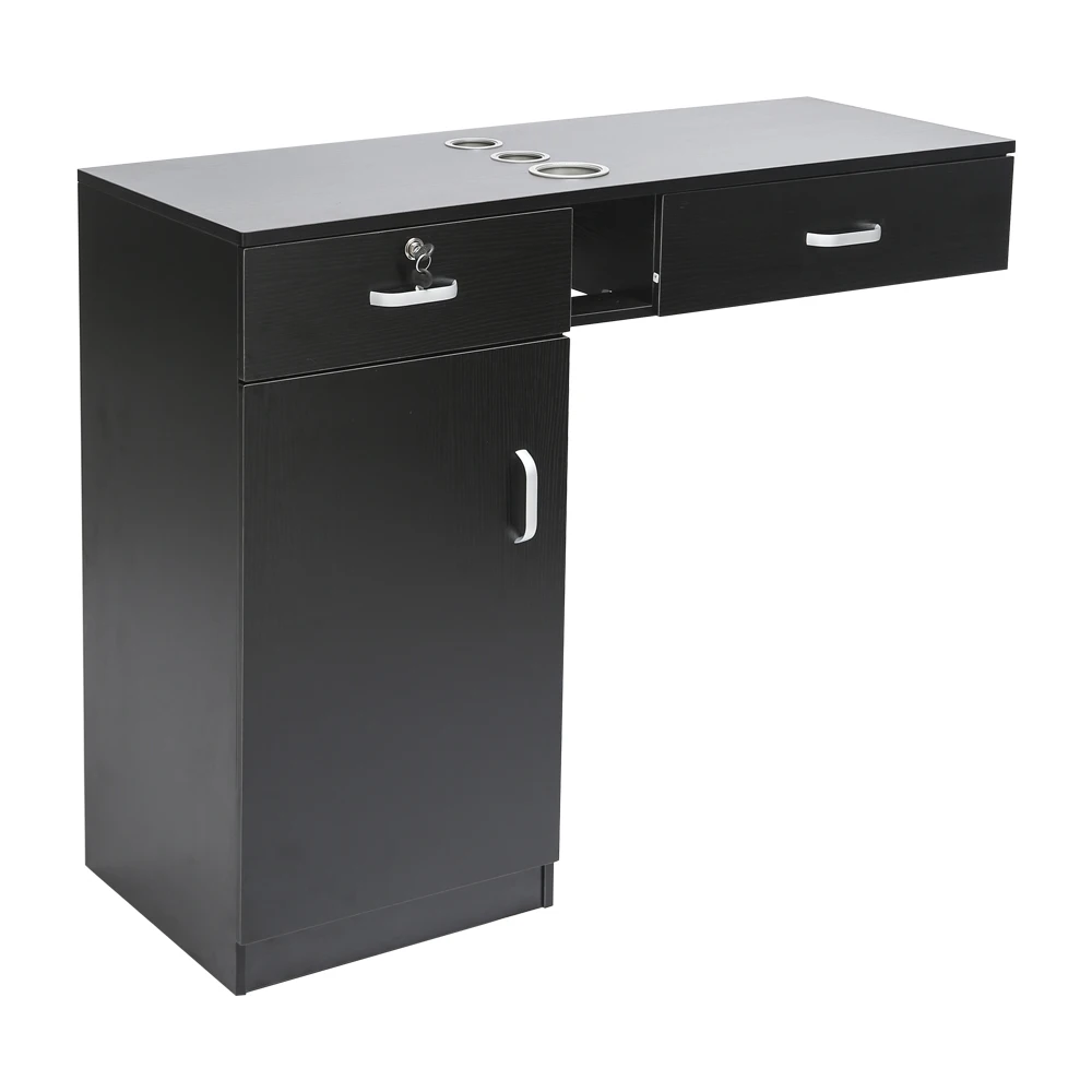 Wall-Mounted Hairdressing Cabinet 2 Drawers 2 Locks 1 Door 3 Hair Dryer Black Beauty Salon Side Table