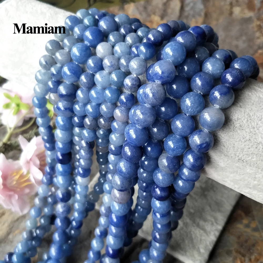Mamiam Natural Blue Aventurine Charm Beads 6-10mm Smooth Round Stone Diy Bracelet Necklace  Jewelry Making Gemstone Gift Design