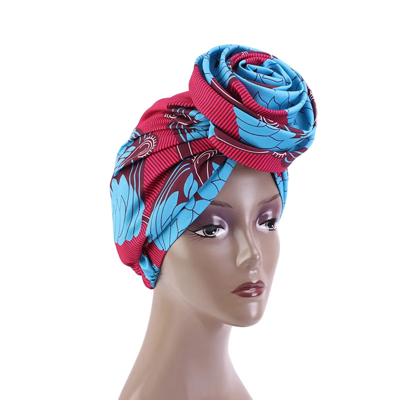 African Pattern Wowen Knot Headwrap Pre-Tied Knotted Turban Bonnet Satin linned Beanie Headscarf Cap Headwear Hair Accessories