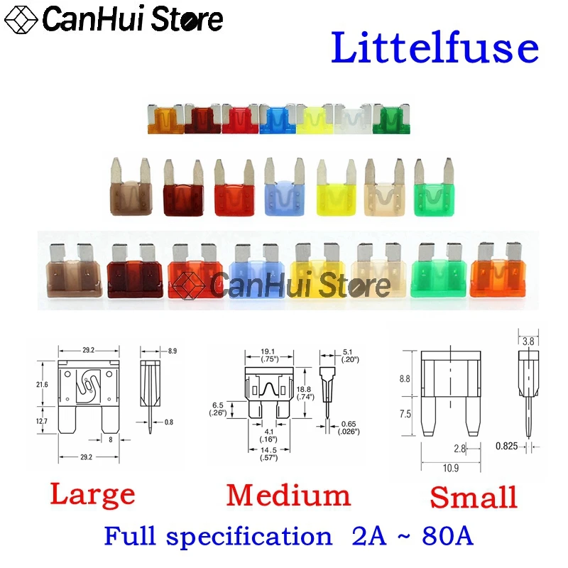 5/10/20PCS MINI Small Medium Large Car Fuse 2A 3A 4A 5A 7.5A 10A 15A 20A 25A 30A 35A 40A 50A New Original Littelfuse / Japan PEC