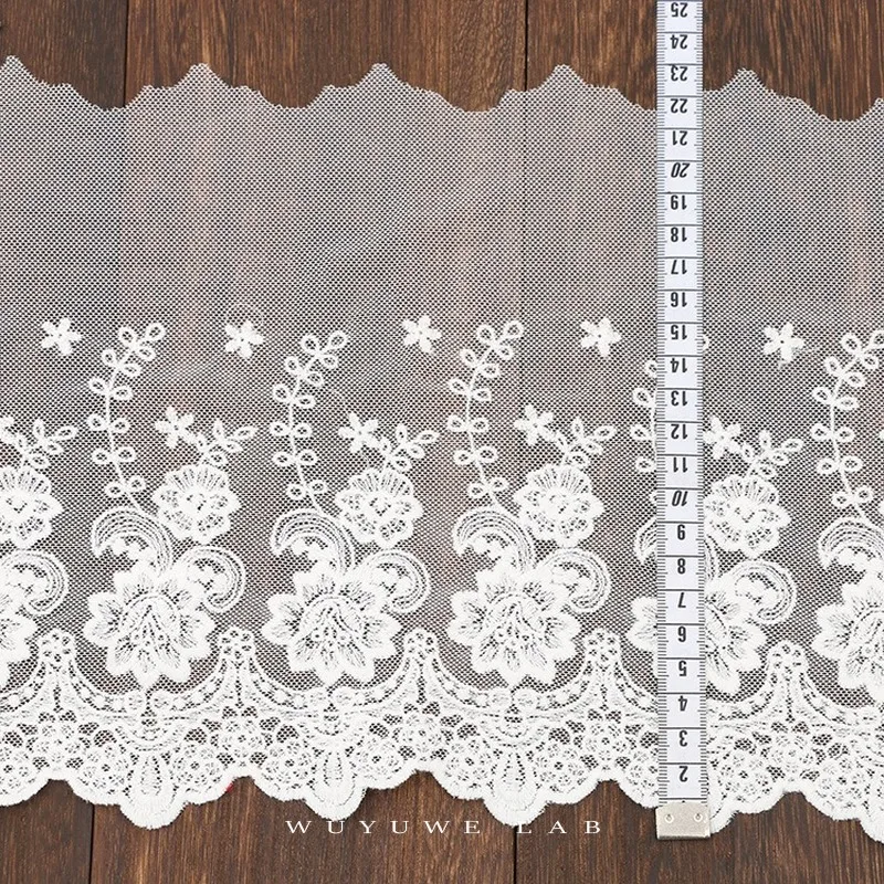 1yard White soft Lace Trim Handmade DIY Doll Clothing Accessories Sewing Wedding Floral Embroidery Lace Fabrics Curtains 23CM