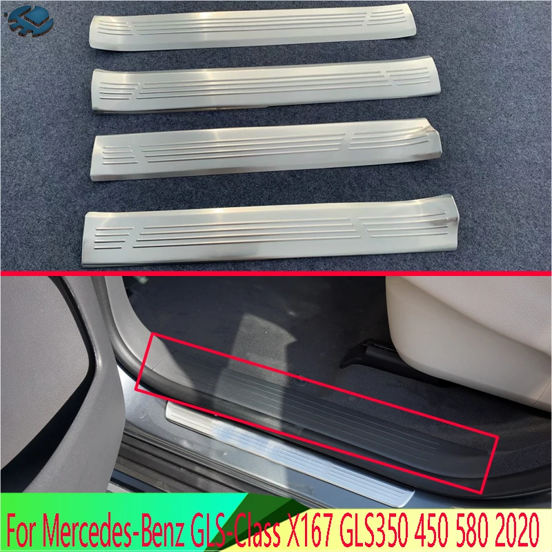 For Mercedes-Benz GLS-Class X167 GLS350 450 580 2020 Stainless Steel Inner Inside Door Sill Panel Scuff Plate Kick Step Trim