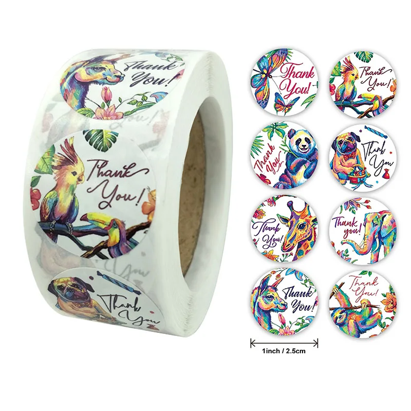 500pcs/Roll Donuts Series Thank You Sticker Cute Animal Design Stationery Decoration Toy Stickers For Kids Gift