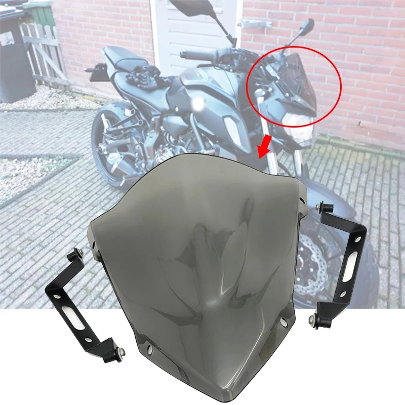 Motorcycle Windshield Windscreen Pare-brise with Bracket fits For Yamaha 2018 2019 2020 MT-07 FZ-07 MT07 MT 07 Wind Deflectors