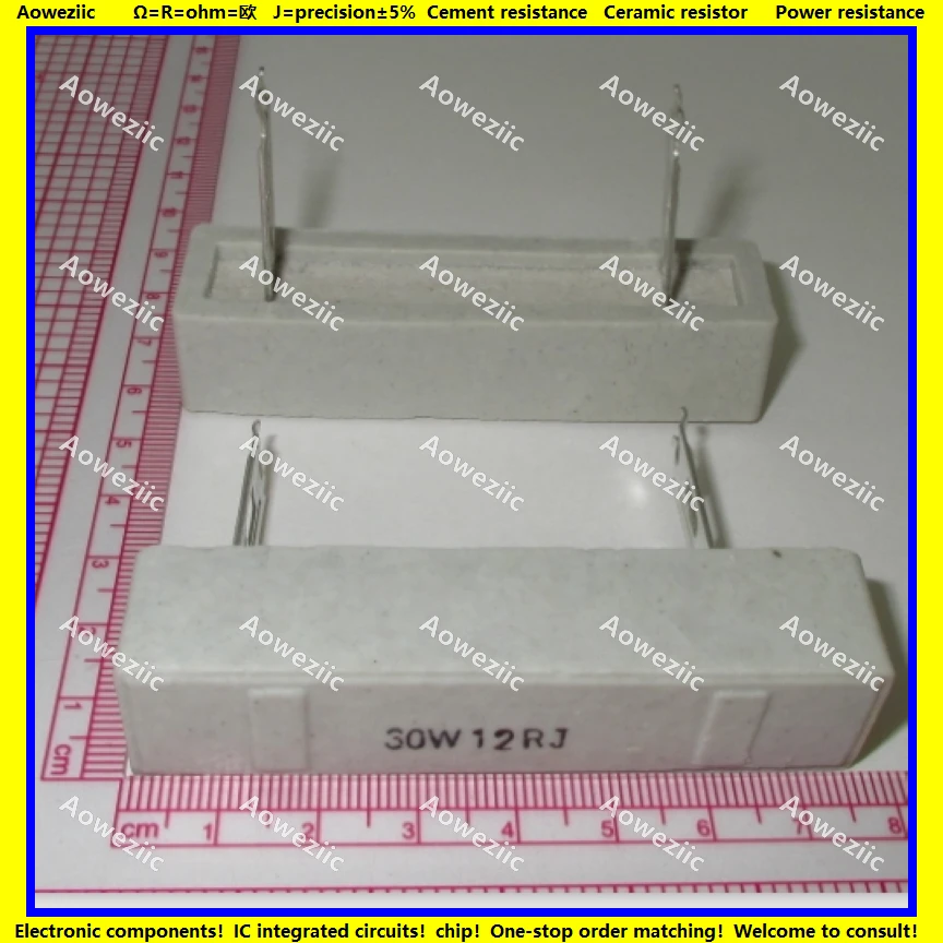 

2Pcs 30W12RJ 30W 12 ohm +/- 5% Horizontal cement resistor 30W 12RJ Cement resistance 30W12R 30W12OHM Ceramic resistor plug-in