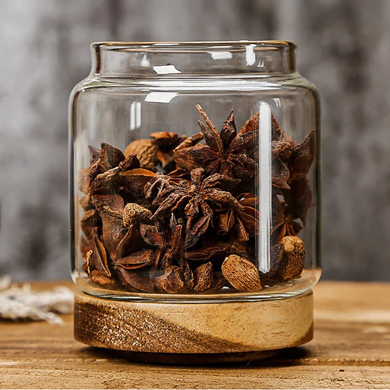 Sealed Mason Jar, Transparent Glass Jars, Food Bottle with Lid, Cereals Storage Jars, Sugar Tea, Coffee Bean Jar, Wood Cover