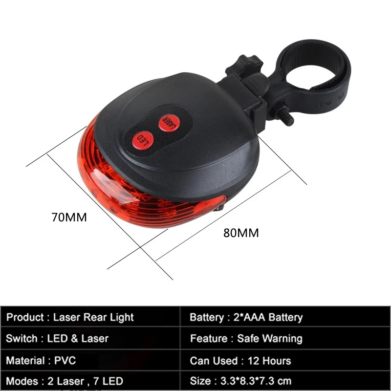 LED Bike Bicycle Lights Waterproof Cycling Taillight Safety Warning  Taillight MTB Bike Rear Tail Lights 2 Lasers 5 LED