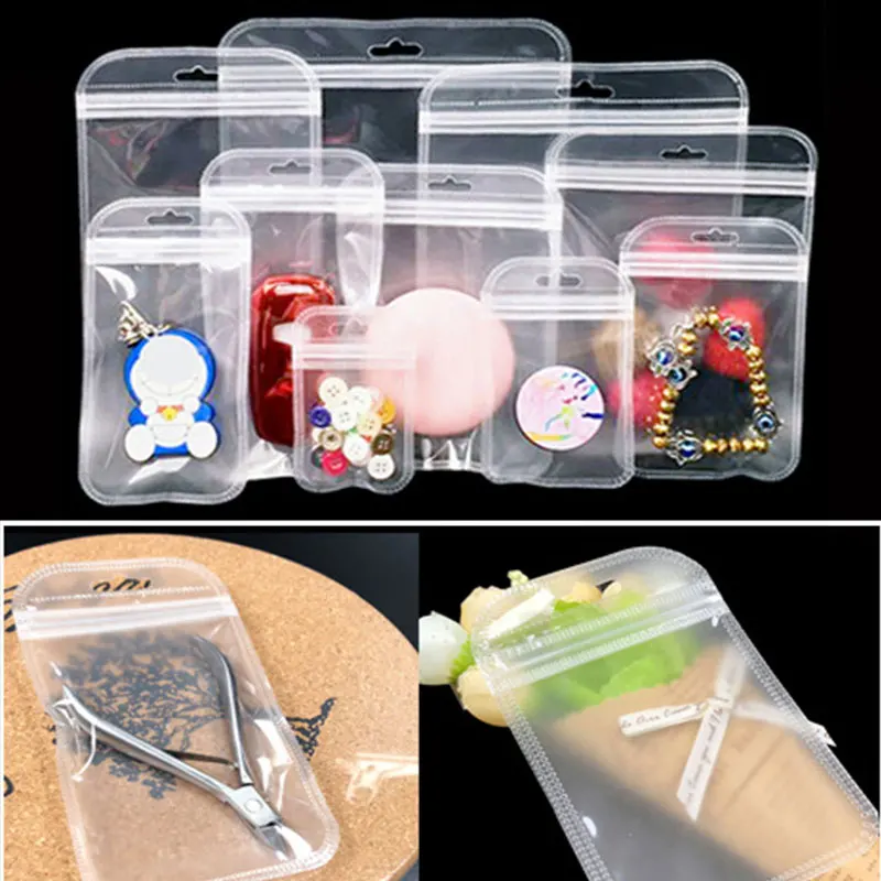 50pcs Thicken Self Sealing OPP Bags Transparent Plastic Storage Pouch with Hang Hole for Jewelry Retail Display Packaging