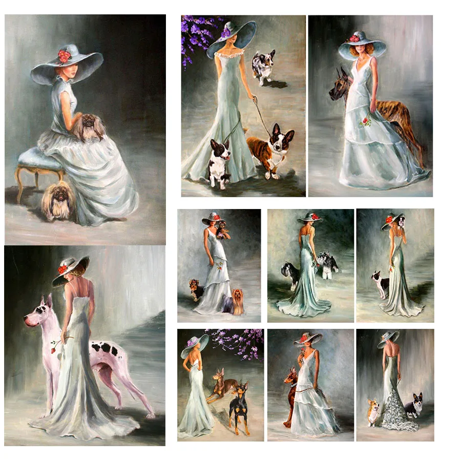 

5D Diy Full Drill Diamond Painting Woman and Dog Cross Stitch Kit Figure Portrait Mosaic Animals Rhinestone Picture Embroidery