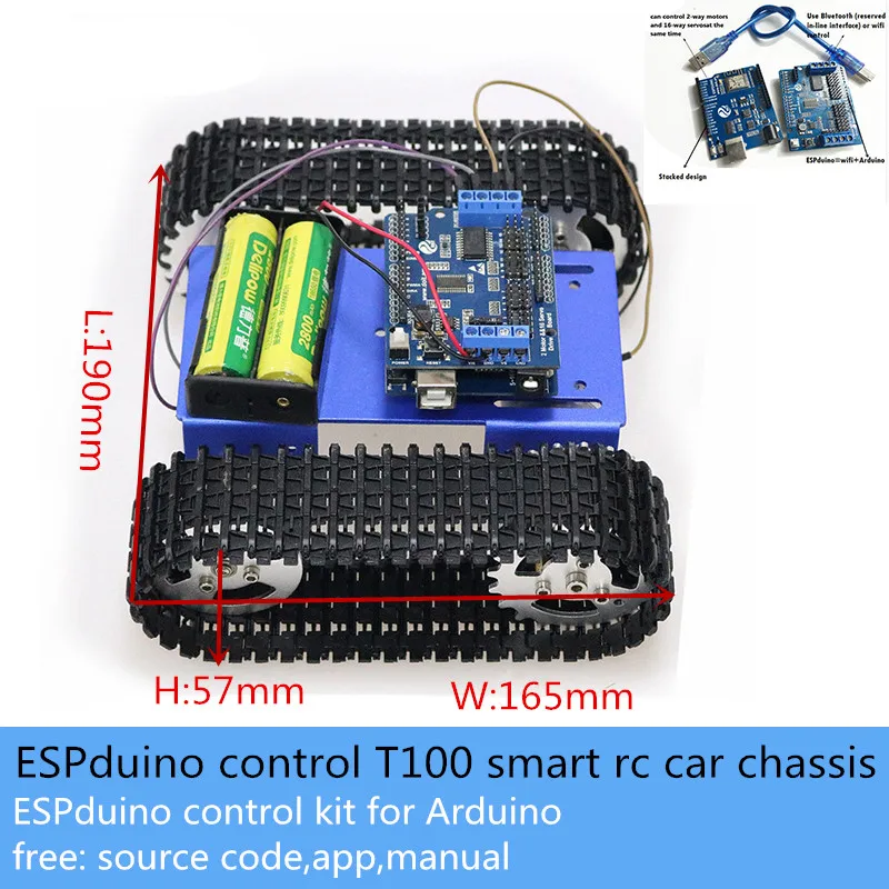 ESPduino Điều Khiển 2WD T100 Thông Minh RC Robot Xe Khung Xe Bộ 2 Động Cơ & 16 Chiều Servo Ổ hội Đồng Giáo Dục Tự Làm Cho Arduino