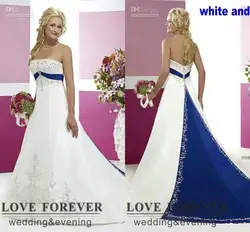 Royal Blue And White Wedding Dresses 2021 Vintage Strapless Lace Embroidery Sequins Sweep Train Gothic Country Bride Gowns