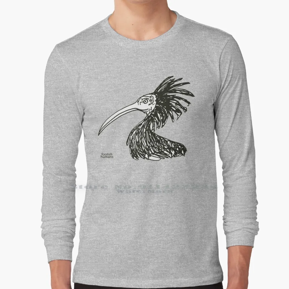 Ibis 100% Cotton Long Sleeve T Shirt Northern Bald Ibis Hermit Ibis Waldrapp Geronticus Eremita Ibis Bird Foolish Himans