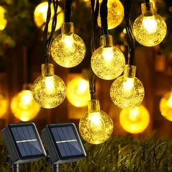 Solar String Lights Outdoor 60 Led Crystal Globe Lights with 8 Modes Waterproof Solar Powered Patio Light for Garden Party Decor