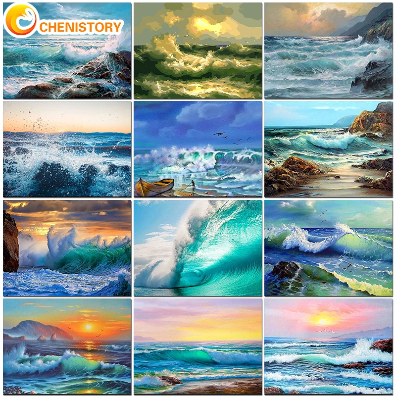 CHENISTORY DIY Painting By Numbers Seascape Pictures By Number Sea Kits Hand Painted Paintings Art Drawing On Canvas Home Decor