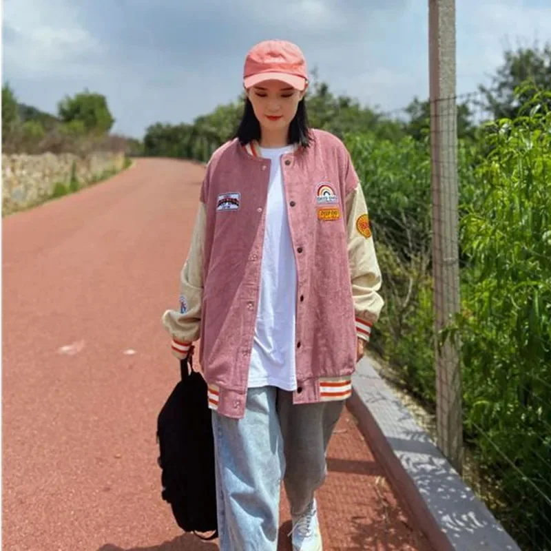 Veste de Baseball pour Femme, veste Harajuku BF, uniforme de Baseball, veste en velours côtelé pour étudiante Ins Tide, printemps automne 2021