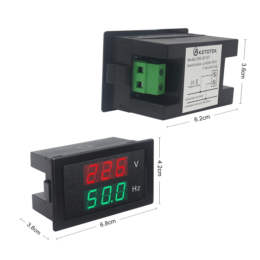 Dual Display Spanning Frequentie meter AC 80-300.0V 45-65HZ Frequentie Teller Voltmeter Hertz/HZ Meter met Rode Led