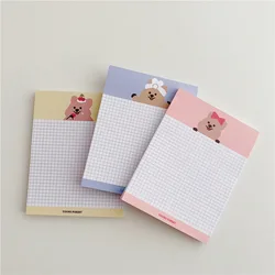 Ins Cartoon Bear Grid Memo Pad, Non Sticky Memo Pads, Journal Note, DIY Decoração, Material Escolar, Papelaria Planner, 50 Sheets