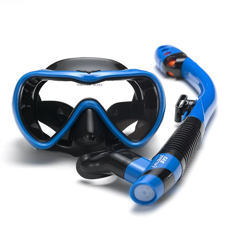 [Single lens large field of view] Tempered glass snorkeling two treasures full dry diving mask snorkel two-piece suit