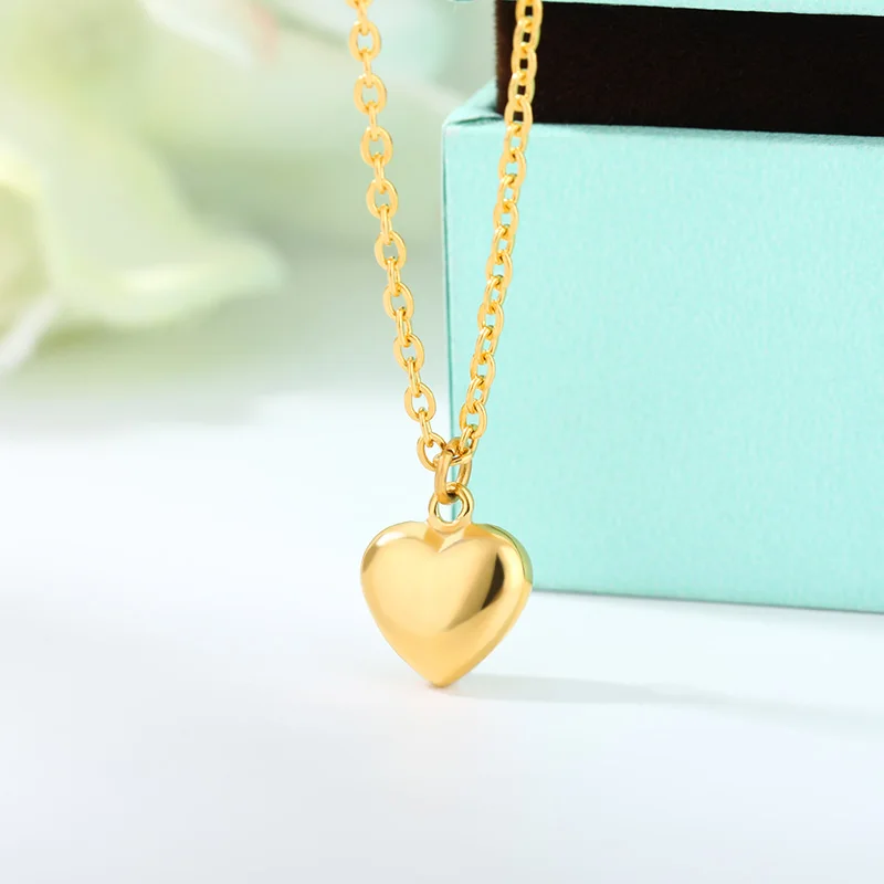 Fashion Necklaces 2022 Woman Stainless Steel Love Heart Pendant Necklaces Virgin Girls Jewelry Rose Gold Color Chain Link