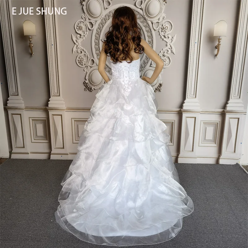 2022 Real Photo Weiß Organza Hallo Low Brautkleider Shinning Spitze Appliques Liebsten Brautkleider Robe De Mariee Echt Kleid