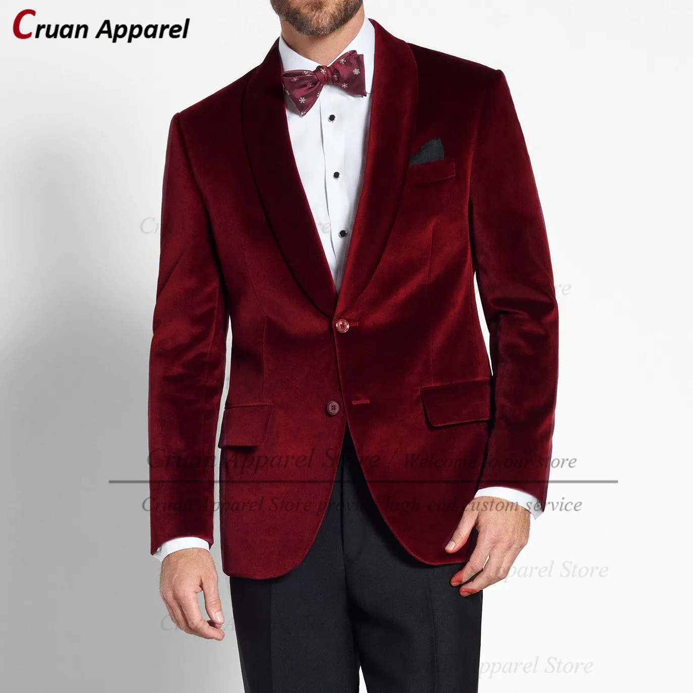 (One Blazer) New Burgundy Velvet Men's Blazer Slim Groomsmen Groom Party Dinner Wedding Suit Jacket Formal Prom Coat Tuxedo Tops