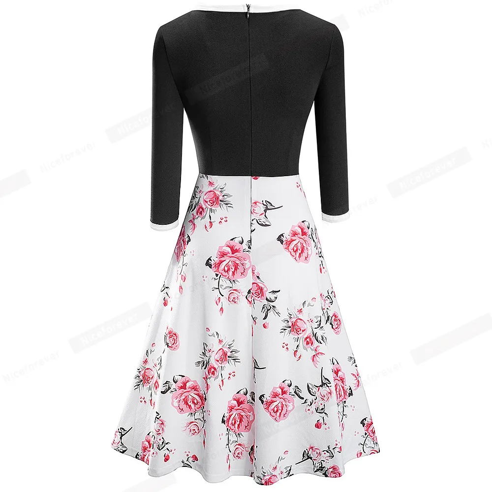 Nice-forever-vestido de retales florales para mujer, ropa elegante, informal, acampanada, 2021, A243