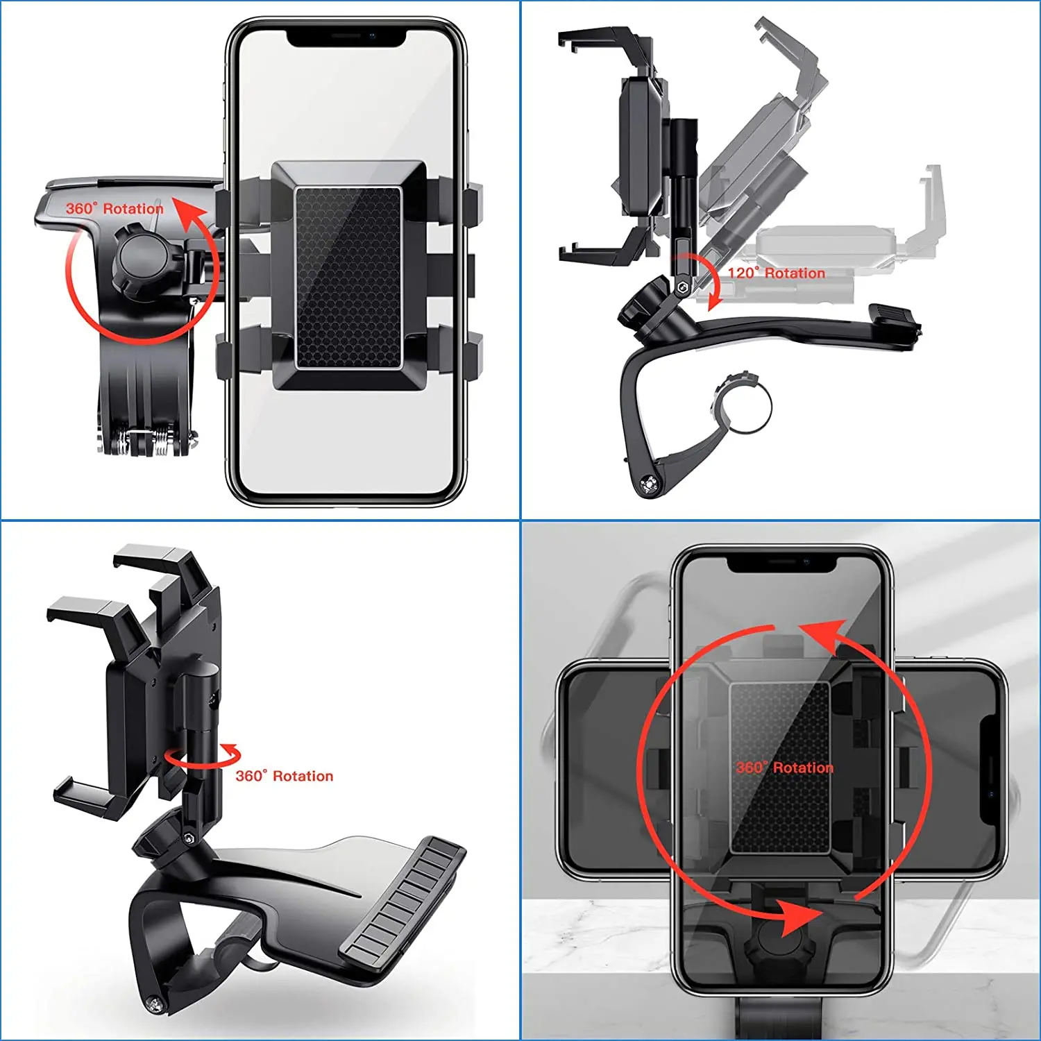 Phone Car Holder with Upgrade 1200 Rotation Dashboard Adjustable Spring Clip Cell Phone Holder,Spida Mount for iPhone12 11