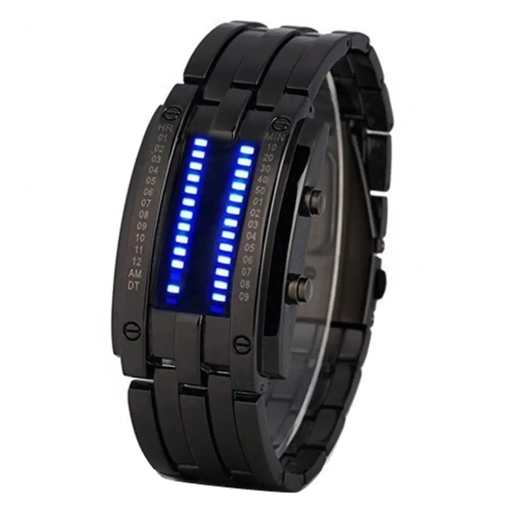 Couple Electronic Wristwatch with Strap Date Digital LED Display Tungsten Steel Fashion Luminous Women Men Clock Watch