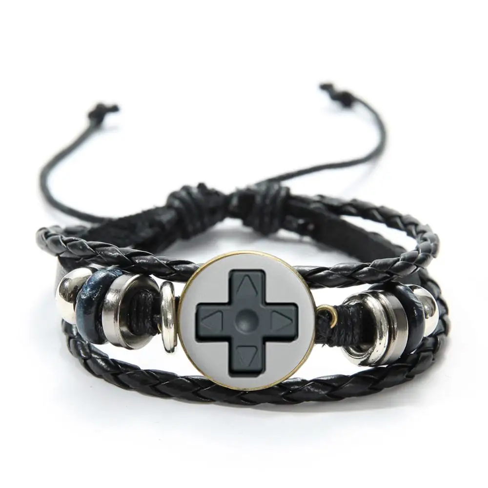 Songda antigo controlador de jogos de vídeo masculino pulseira de couro novidade artesanal de vidro gem arte foto charme pulseira meninos presente