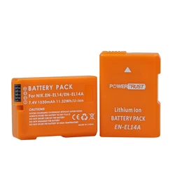 PowerTrust 1530mAh EN-EL14 EN-EL14a pomarańczowy bateria dla nikona D3100 D3200 D3300 D5100 D5200 D5300 P7800 P7700 P7100 P7000