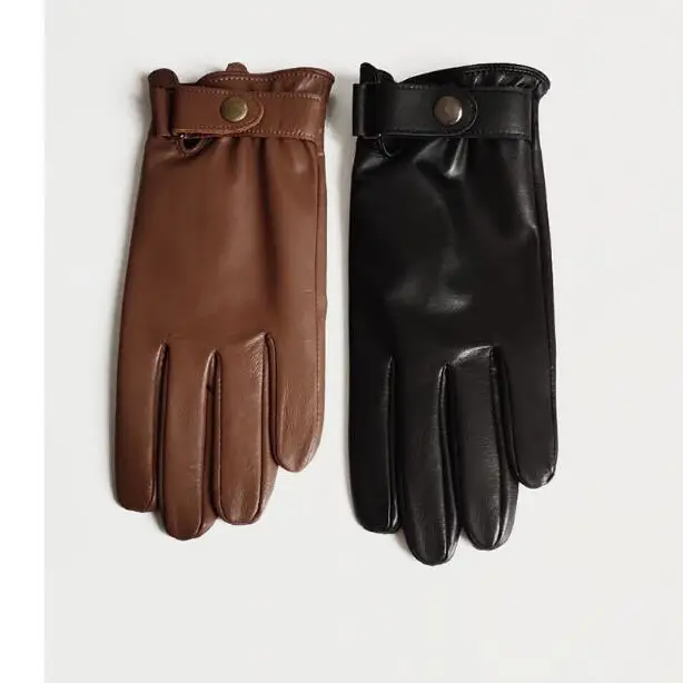 Men's autumn winter natural sheepskin leather fleece lining warm glove male genuine leather touch screen driving glove R2299