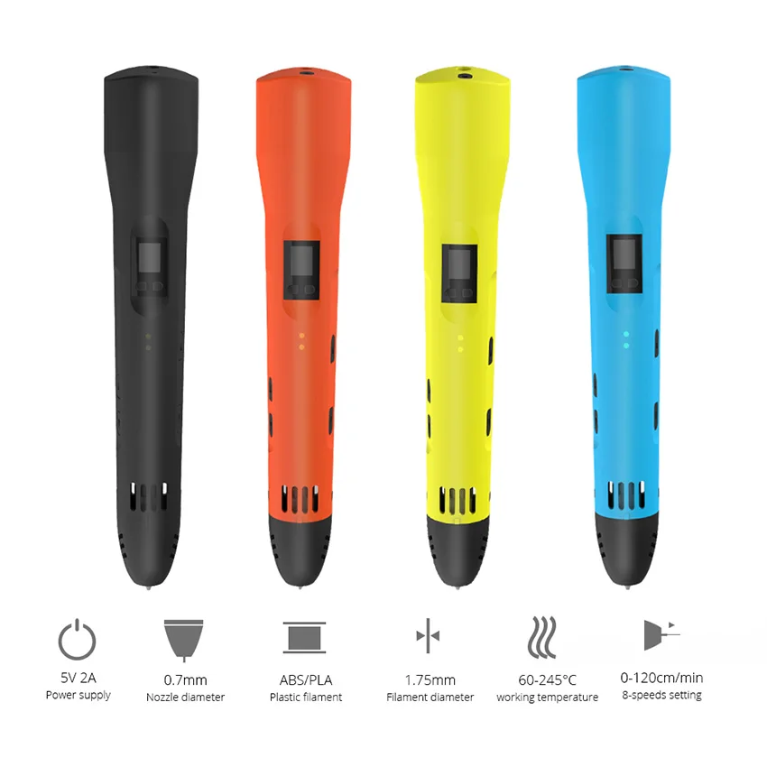 8 Speeds Setting 3d Printing Pen Compatible ABS Filament with Lcd Screen Adjustable Heating Temerature Christmas Kids