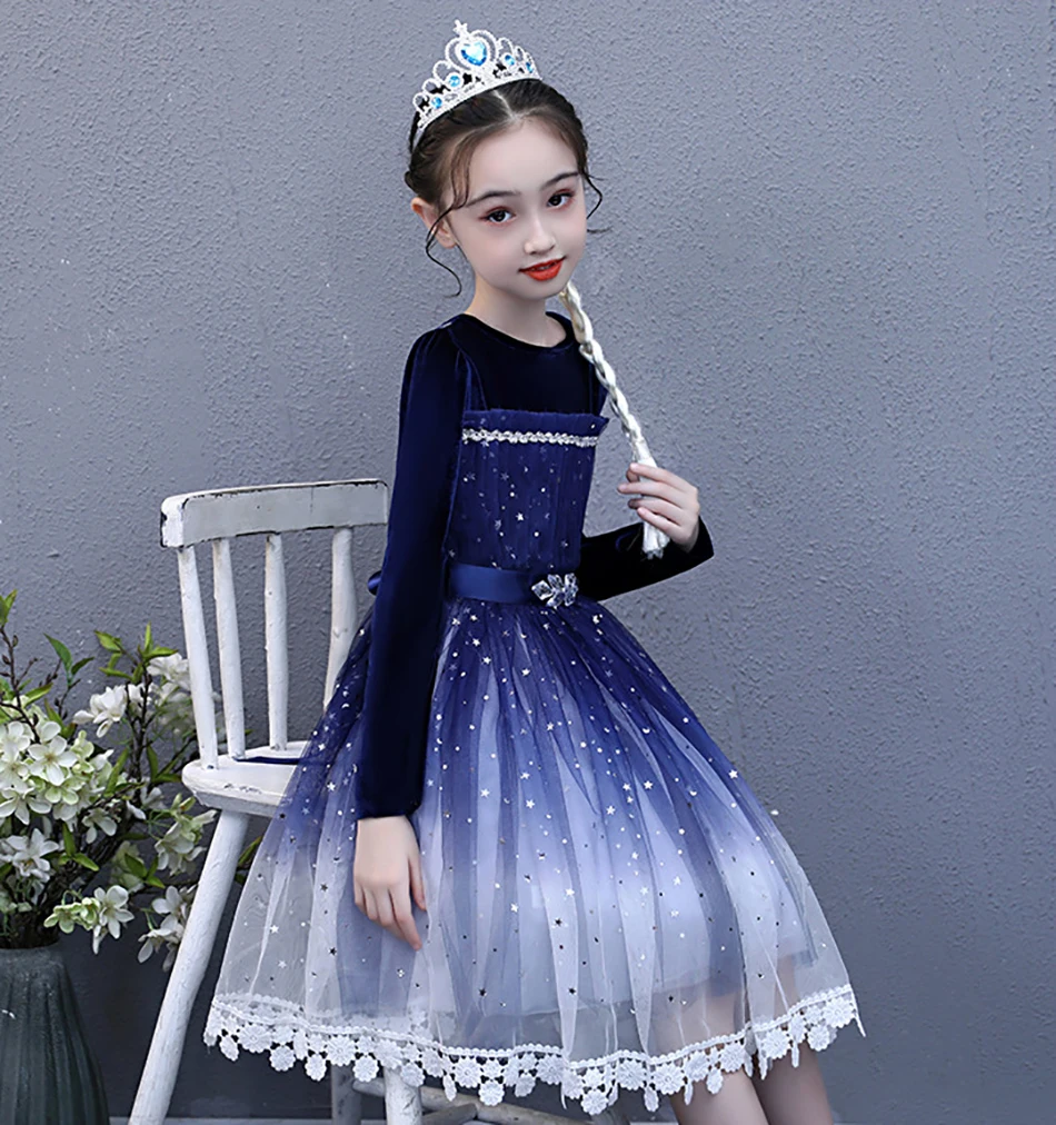 

Girl Elsa Cosplay Dresses Princess Halloween Winter Long Sleeves Chirldren Carnival Party Costume for Kids