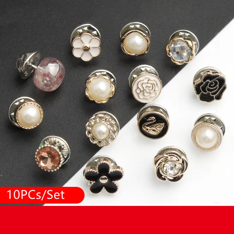 10PCs/Set Plastic Anti-exposure Snap Buttons For Clothings Rhinestone Decorative Buttons For Needlework Twist Fit Jeans Suit