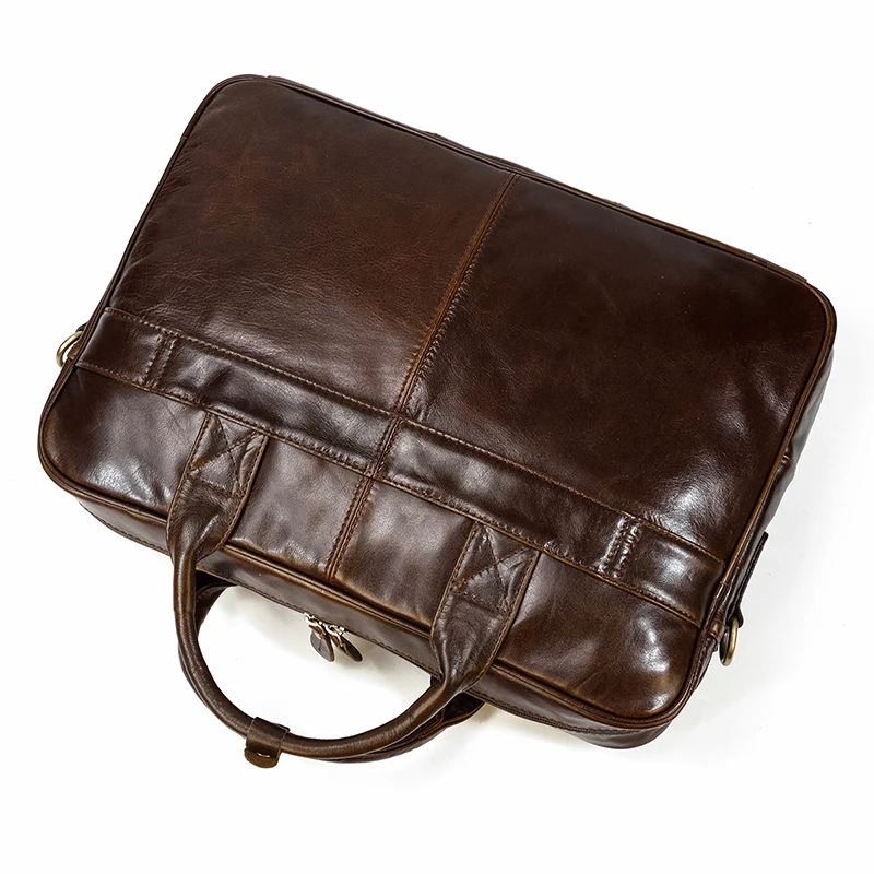 Men Briefcase Genuine Leather Laptop Bag 14 15.6" PC Doctor Lawyer Computer Bag Cowhide Male Briefcase Leather Men Business Bag