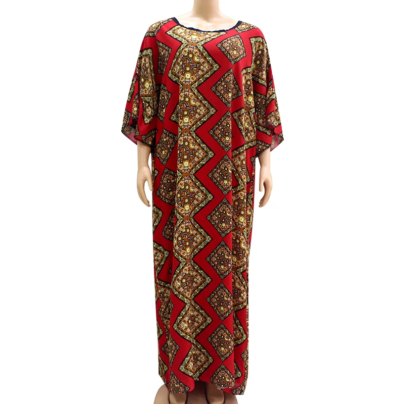 Casual African Dresses For Women 2020 New Dashiki Geometry Print O-neck Batwing Sleeve Elegant Robe Africaine Cotton Material