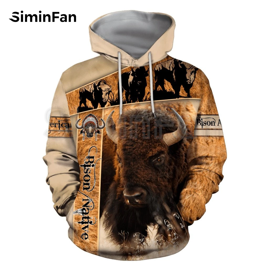 Retro Tribal Bison Pattern Mens 3D Print Hoodies Unisex Casual Sweatshirt Harajuku Pullover Women Tracksuit Jacket Streetwear 37