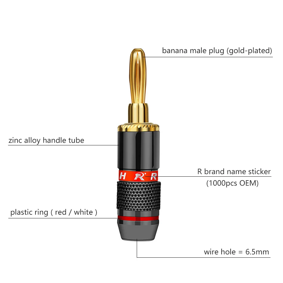 8pcs/4pairs 4mm Banana Plug Gold Plated Amplifier Speaker Plug Wire Connector Banana Male Connector