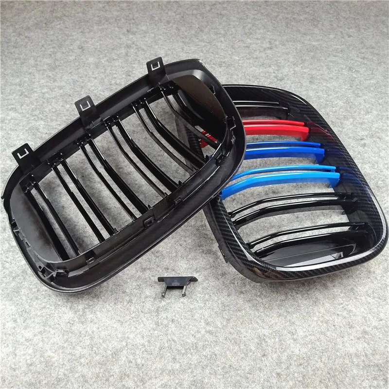 สําหรับ BMW X3 G01 X4 G02 2019 + รถกันชนไตตาข่าย Glossy Black ABS คาร์บอน Auto Part Dual Line ด้านหน้า Grille