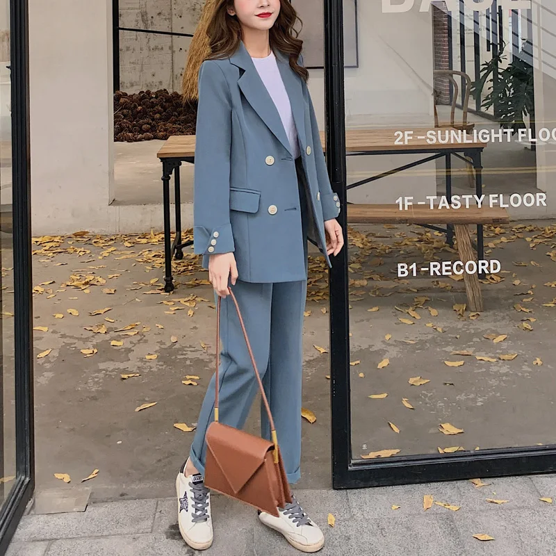 Bgteever Mode Vrouwen Blazer Suits Lange Mouwen Double-Breasted Blazer Broek Pak Kantoor Dames Twee Stuk Blazer Sets 2020