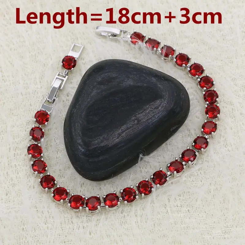 Bridal Red Garnet White Zircon Created jewelry 925 Silver Jewelry Link Chain Bracelet 21cm For Women Free Gift Box