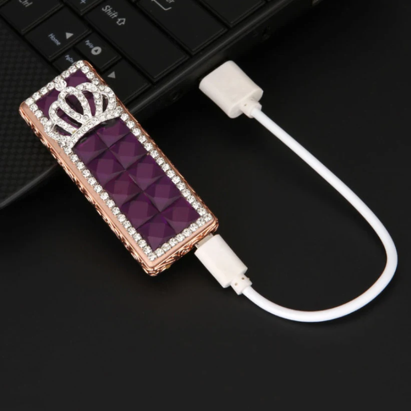 Bling USB Charging Lighter Cigarette Case Creative Metal Rhinestone Diamond Windproof Slim Light Ultra-thin Fashion Women Gifts