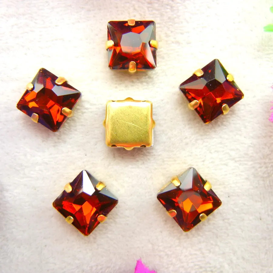 Glaskristall-Goldkrallenfassungen 8mm 10mm 12mm Schöne Farbmischung Quadratische Form Aufnähbare Strassperlen Hochzeitsschuhe DIY-Verzierung – Detail 8