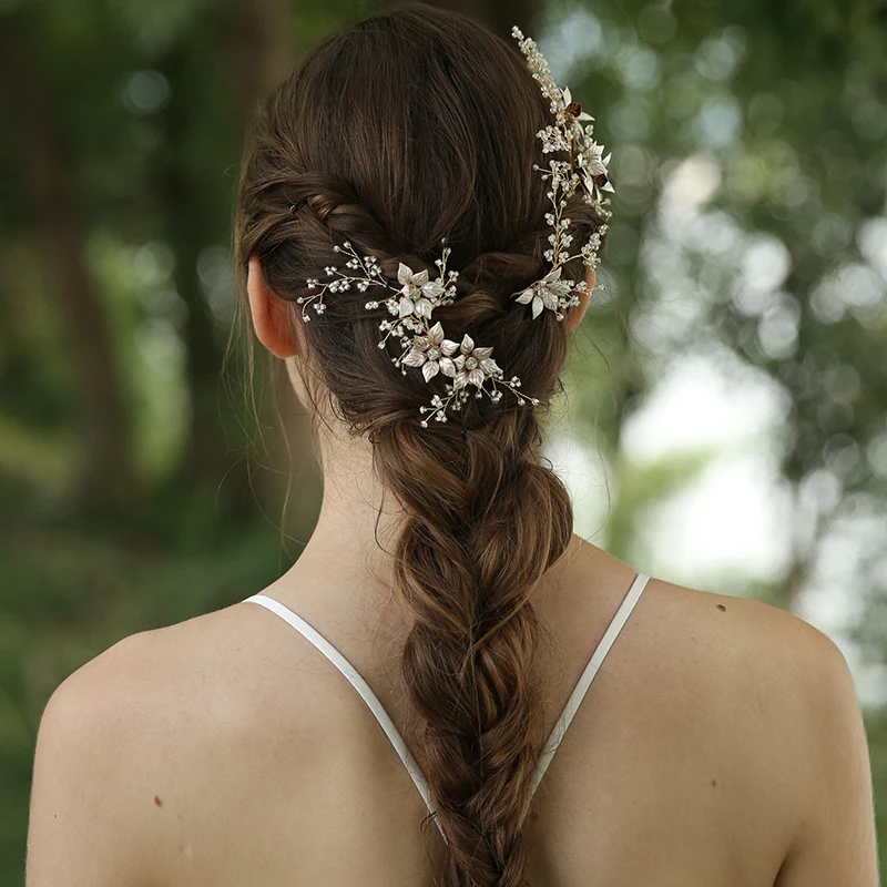 Beades-Alfileres para mujer, pasador de pelo nupcial con flores, pieza de Clip con cable a mano, accesorios de boda y graduación, joyería para el cabello