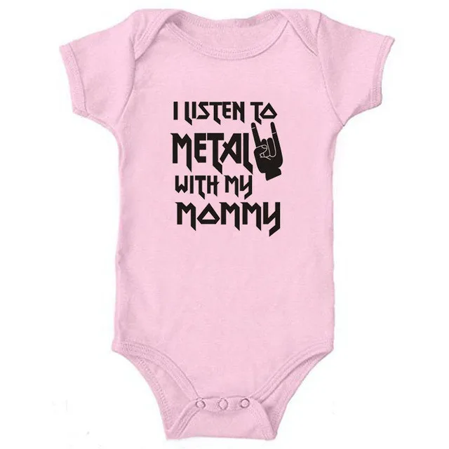 I Listen to Metal with My Mommy Funny Letters Print Newborn Baby Bodysuit Short Sleeve Body Baby Boy Girl Onesie Romper Clothes