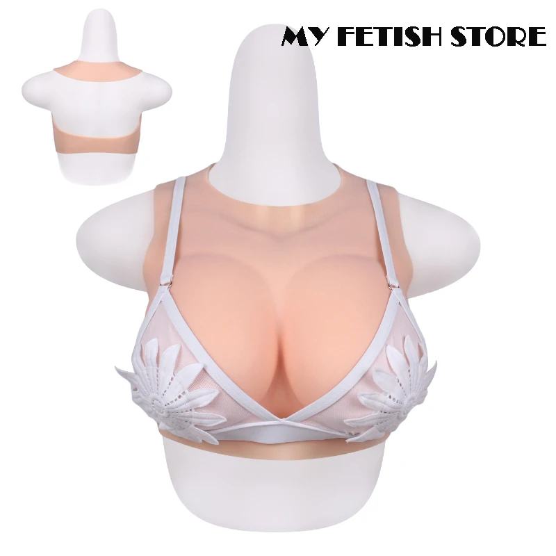 Round Neck Crossdressing Realistic Silicone Fake Boobs B-G Cup Breast Form Crossdresser Drag Queen Shemale Male to Female