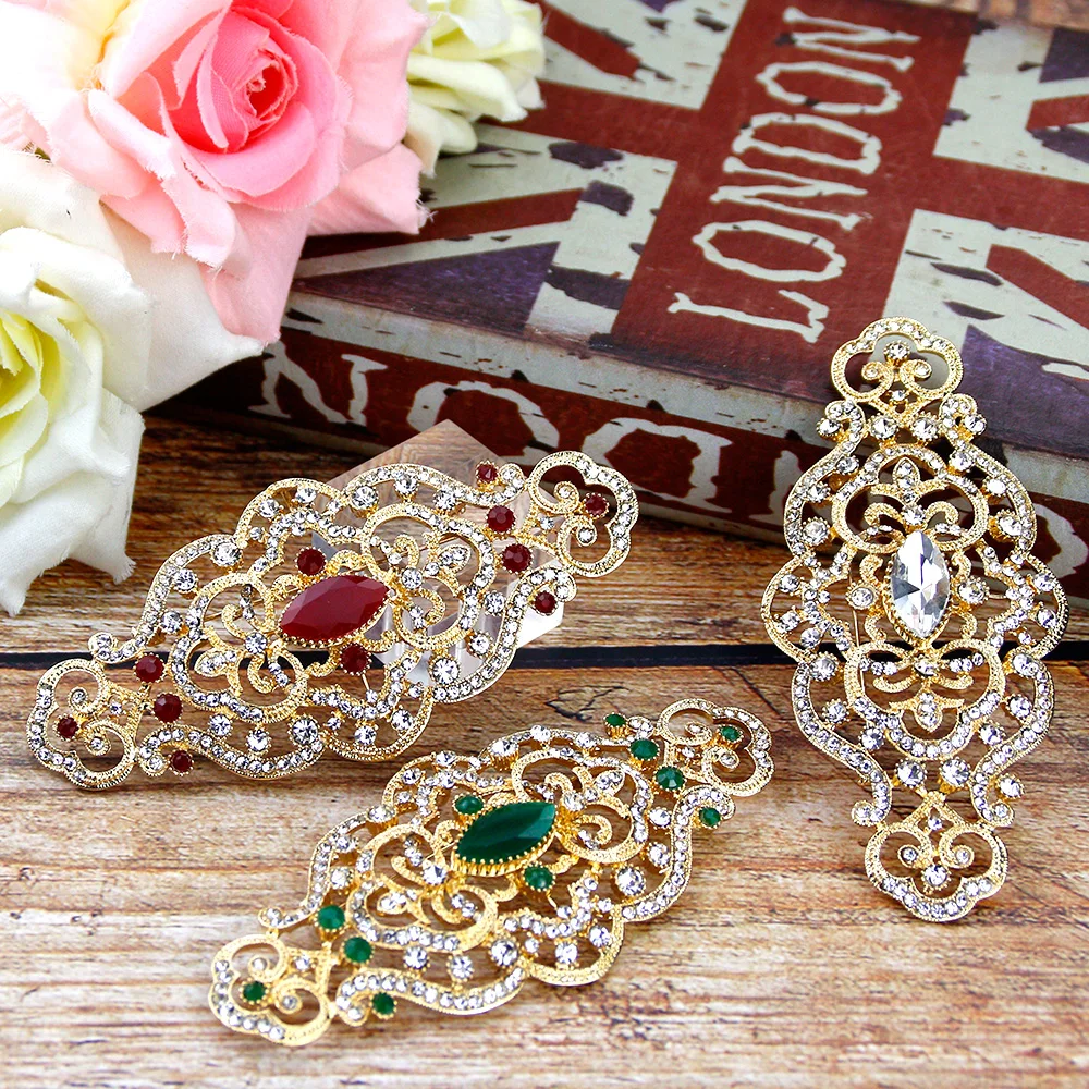 Sunspicems Morocco Crystal Women Brooch Gold Color Flower Caftan Pins Hollow Arabesquitic Wedding Jewelry Dubai Bridal Gift