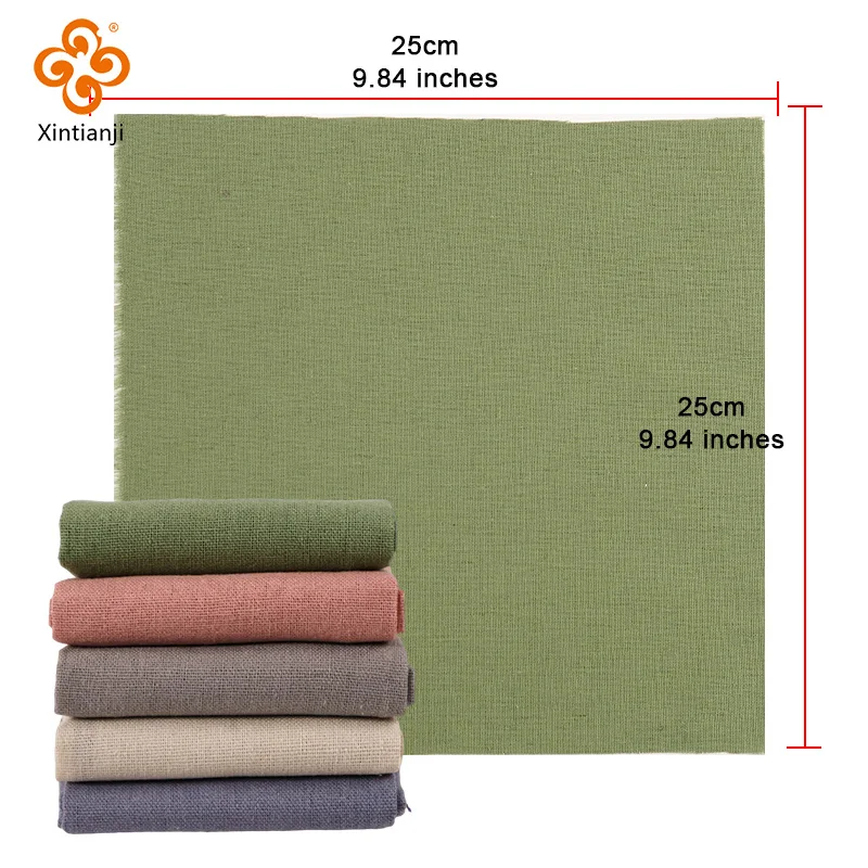 25X25cm (9.84 Inches) Christmas Red Green Raw Cotton Linen Patchwork Bundles Fabric For Hand-Sewing Embroidery Needlework