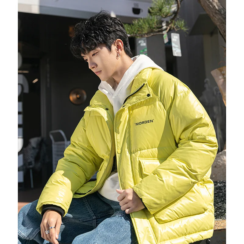 2021 Inverno Hip Hop Duck Down Coat Homens Windbreaker Streetwear Sólido Harajuku Branco Jaqueta Roupas Quentes